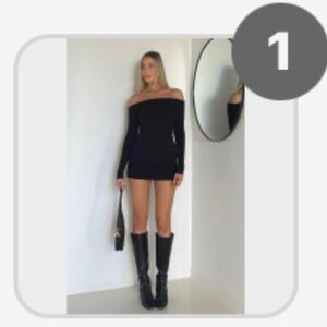 Black Off-Shoulder Mini Dress white fox